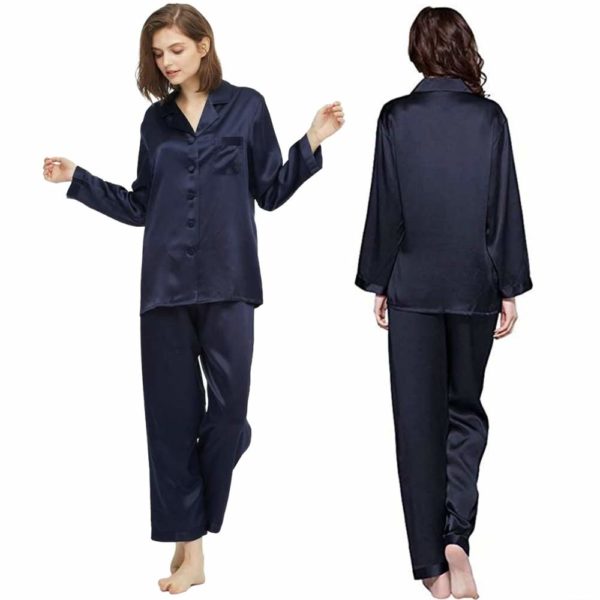 buy blue pure silk pyjamas online