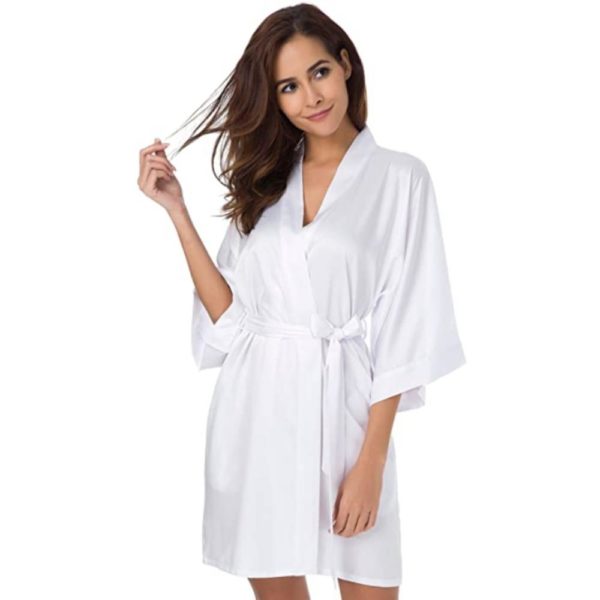 white satin silk dressing gown for women
